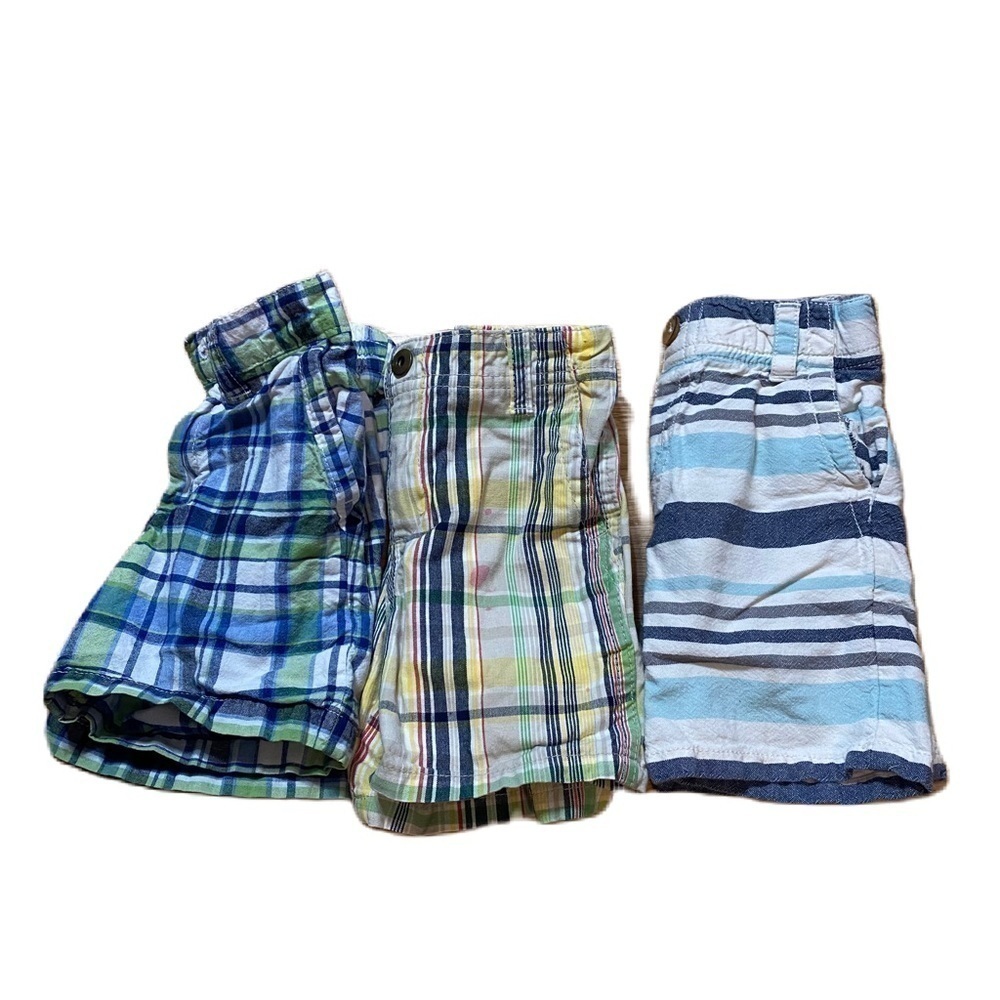 18 mos Boy Shorts Bundle Plaid Striped Blue Yellow Tan Cherokee